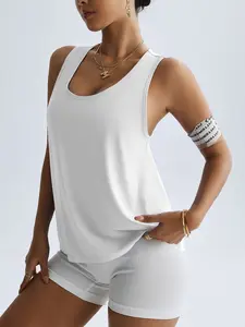 Women's Loose-Fit Sleeveless Back-Design Sports Top, Open Back Athletic, Fitness Outfit, Workout Apparel, All-Season Comfortable T-Shirt, Suitable for Gym, Yoga Running Casual Wear