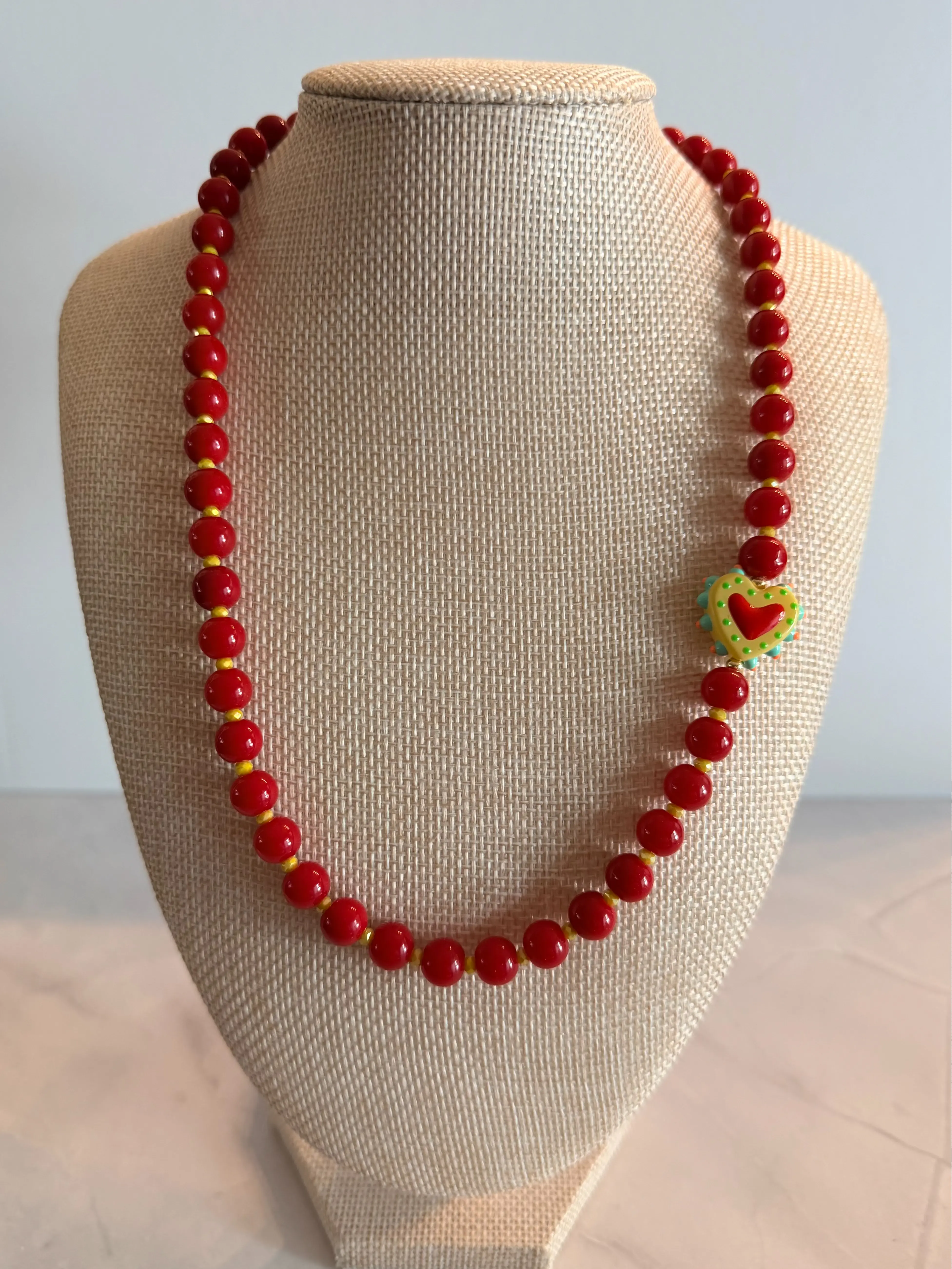 Red necklace with Murano glass charm