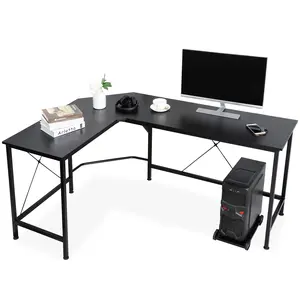 Zeny 66 in Modern Style L-Shape Large Dual-Monitor MDF Wood PC Desk - Black Commercial Office Furniture with Wooden Desktop and Metal Legs, Home Office Desk, Home Office Furniture, Large Desks