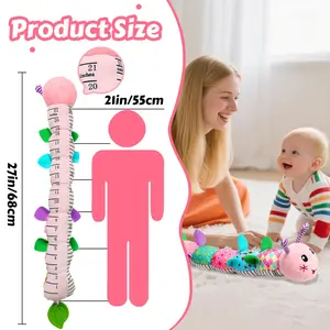 Newborn Baby Girl Gift Toys Musical Stuffed Animal with Crinkle Rattle Textures Pink Caterpillar for Tummy Time 0-24 Months Unisex