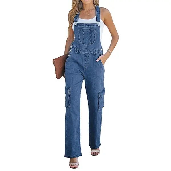 luvamia Women's Cargo Overalls, 90s Style Stretchy Denim Jumpsuit with Adjustable Straps, Relaxed Fit Wide Leg Utility Pockets, Strap, 90S Overalls, Adjustable Wide-Leg Overalls