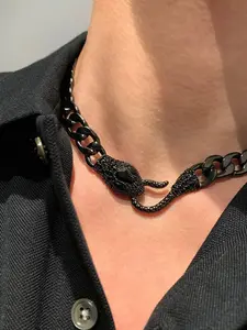 Unisex Punk Style Snake Design Chain Necklace, Cuban Link Chain, Trendy Stylish Hip Hop Matching Necklace, Gothic Fashion Jewelry Accessories for Party & Daily Decor As Birthday Gift for Women & Men