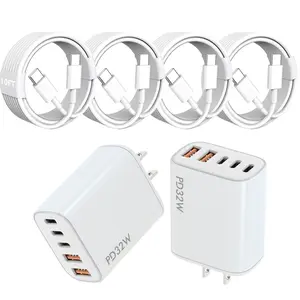 10FT Super Long USB C Data Cable Set | 32W Five Ports Multifunctional USB C Wall Charger Power Adapter with PD Fast Charge + QC Multiport Type C Travel Charger Compatible with iPhone 15-17 & iPad Mini / Air / Pro, Samsung & More