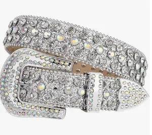 Rhinestone Cowboy/Cowgirl Belt - Crystal Studded Western w/Durable Buckle | Genuine Leather Unisex Belt for Men & Women (Adjustable 28-44")