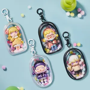 Doll Protection Box, High Transparency Anime Peripheral Cotton Doll Multi-color, Doll Transparent Display and Storage Box, with Detachable Keychain, Used for Collecting Toys and Cosmetics, Travel or Home Decoration Portable Box, Keychain Kawaii