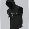 【Black Friday】Men’s Fitted Sleeveless Hooded Athletic Tank Top with Drawstrings and Letter and Cross Print, Casual Sportswear for Summer Gym Workouts and Outdoor Activities