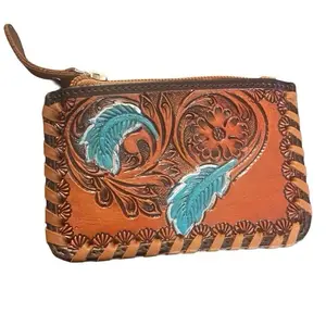 Tooled, Leather, Cow Hide Coin Pouch