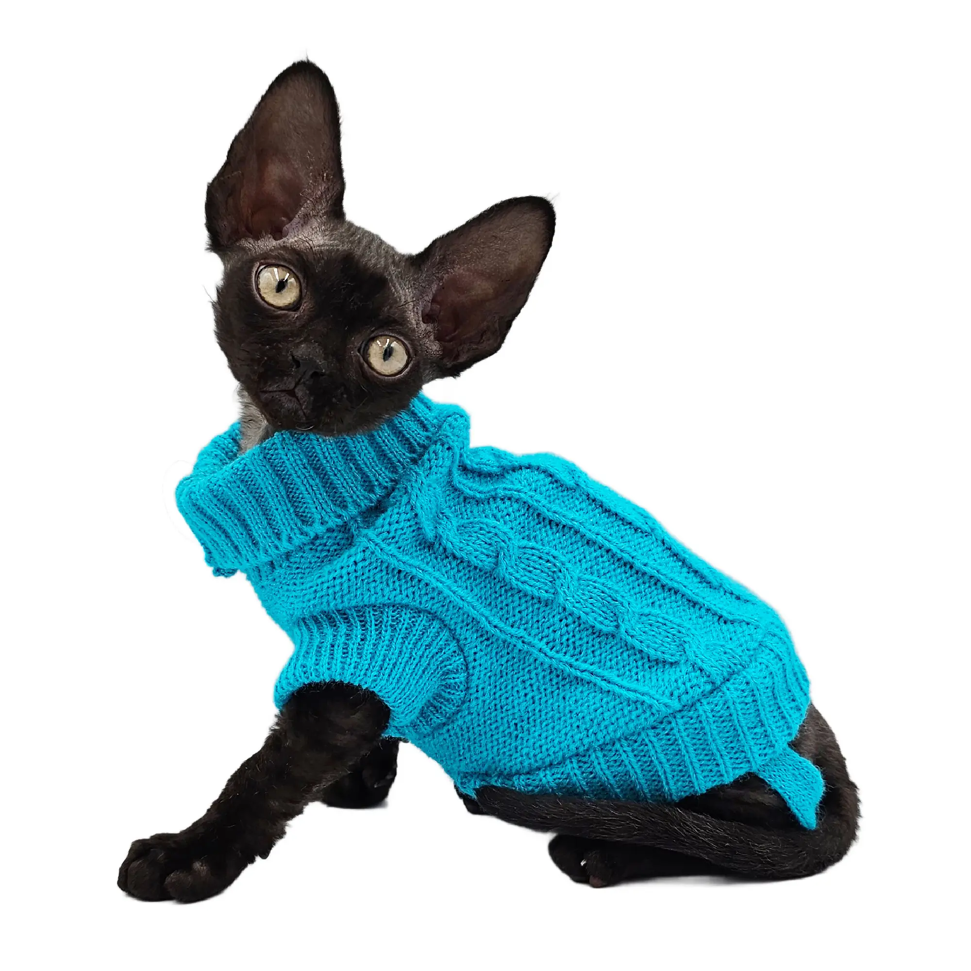 YokoKat Turtleneck Cat Sweater in Turquoise for Cats, Kittens, and Small Dogs casual soft