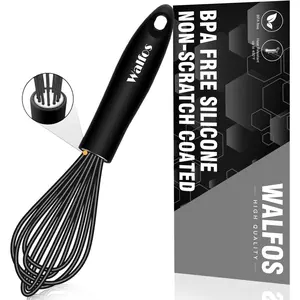 Walfos Silicone Whisk, Stainless Steel Wire Whisk - Heat Resistant Kitchen Whisks for Non-Stick Cookware, Balloon Egg Beater Perfect for Blending, Whisking, Beating, Frothing & Stirring, 8.5", Black Walfos Bakeware Utensil