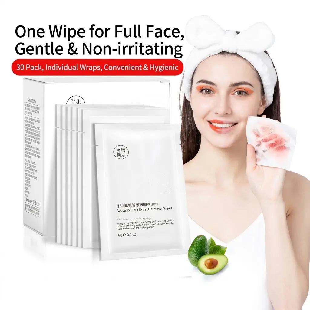 30-Pack Avocado Makeup Remover Wipes, Individually Wrapped, Travel Size, Hydrating & Easy Makeup Removal