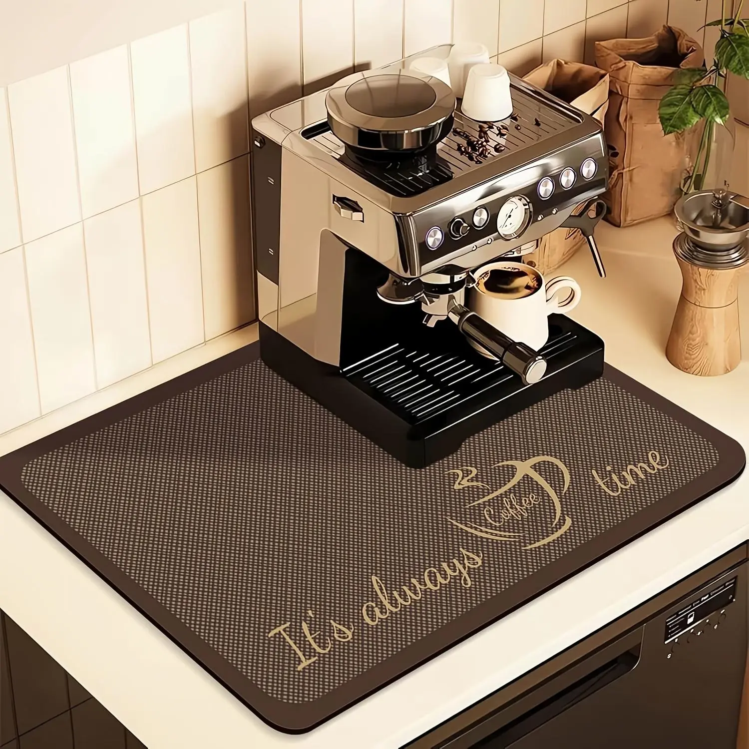 Coffee Bar Mat - Rectangle, Durable, Functional Rubber-Backed Absorbent Kitchen Counter Mat for Hiding Stains, Fits Under Coffee Maker, Ideal for Kitchen Users