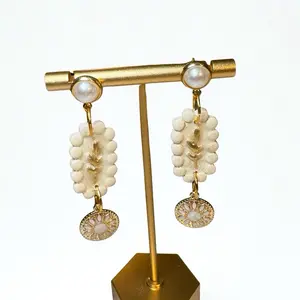 Polymer Clay Earrings Lightweight Hypoallergenic Handmade Earrings with Pearl Accents and Gold-Tone Charms