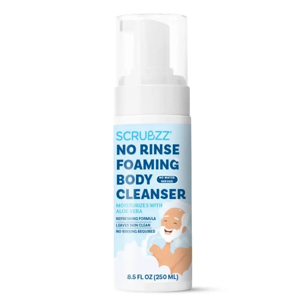 Scrubzz No Rinse Body Wash for Men & Women 8.5 oz Hydrating Foam Cleanser with Aloe Vera Gentle on Skin for Camping Gym & Post Workout