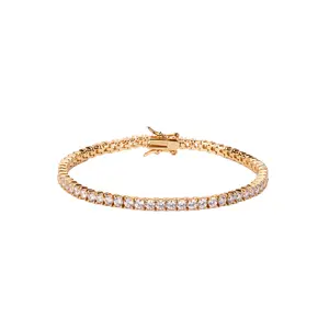 Istone 14K Gold Plated Tennis Bracelet, Sparkling Cubic Zirconia Link Bracelet for Women, Hypoallergenic Everyday Jewelry