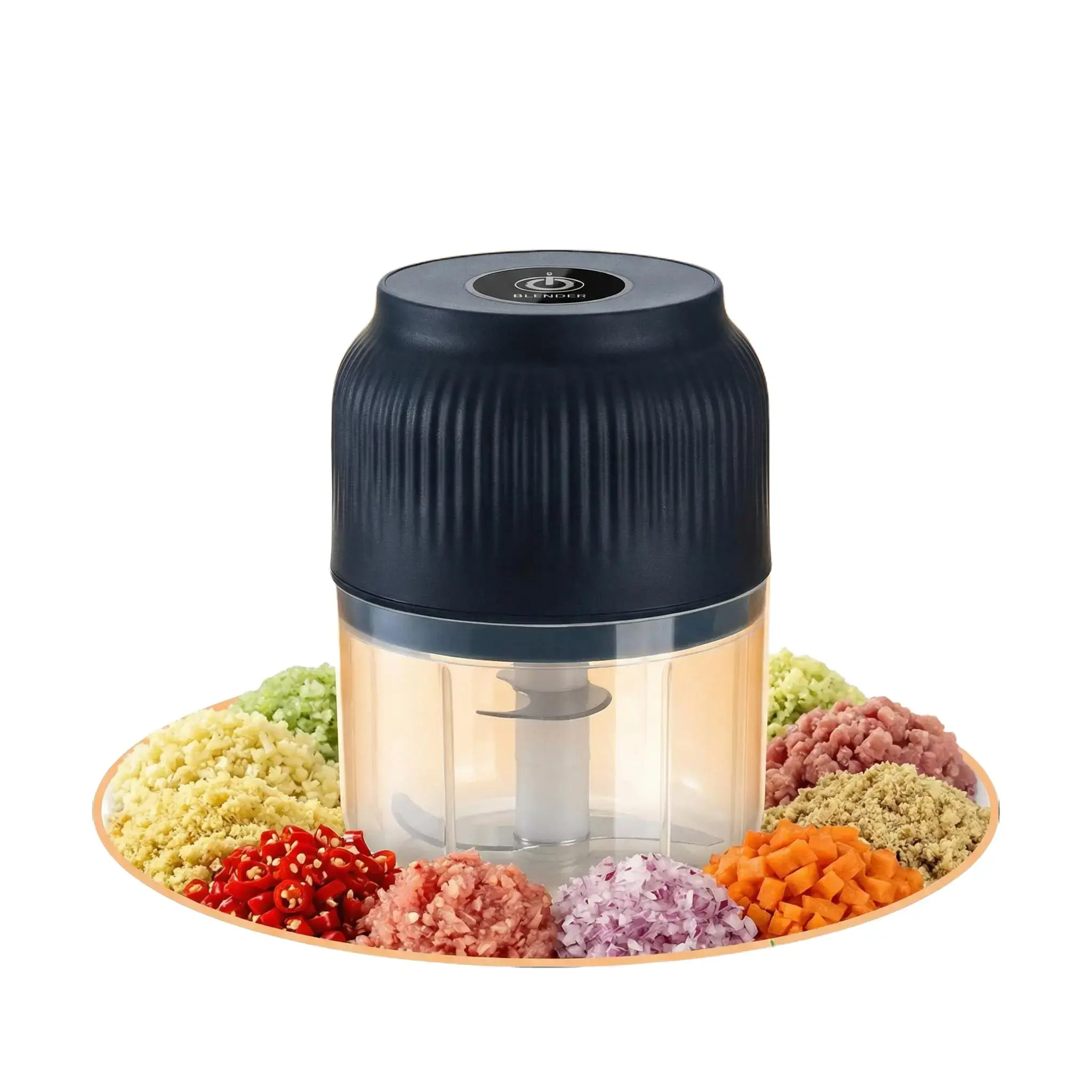 Naibsan Effortless Mini Electric Food Chopper - 5000RPM, USB Rechargeable, 8.49oz Capacity, Portable Clear Cup, 1-Touch Operation Kitchen Utensil for Garlic, Onion, Ginger, Chili, Meat Shredding