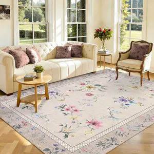 Floral Print Rug Soft Girl's Bedroom Rug Washable Area Rug Stain-resistant Non-slip Ultra-thin Foldable Indoor Decorative Rug for Bedrooms Dining Rooms Offices Game Rooms Laundry Rooms Living Rooms