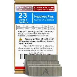 23 Gauge Stainless Steel Pinner Nails (5/8",3/4",1",/8") assorted 4 sizes' Headless Pin Nails for Molding Cabinetry Building Assembly (5000)