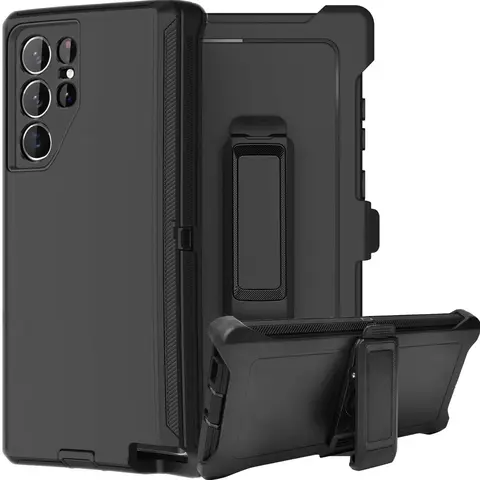 Black Rugged Defender Case For Samsung Galaxy S26 / S25 / S24 / Plus / Ultra / Shockproof Heavyduty Protection cover With Belt Clip Phonecase  Protective Casing