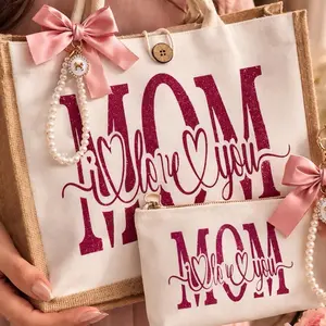 Mother’s Day Tote Bag Set with Makeup Pouch and Keychain