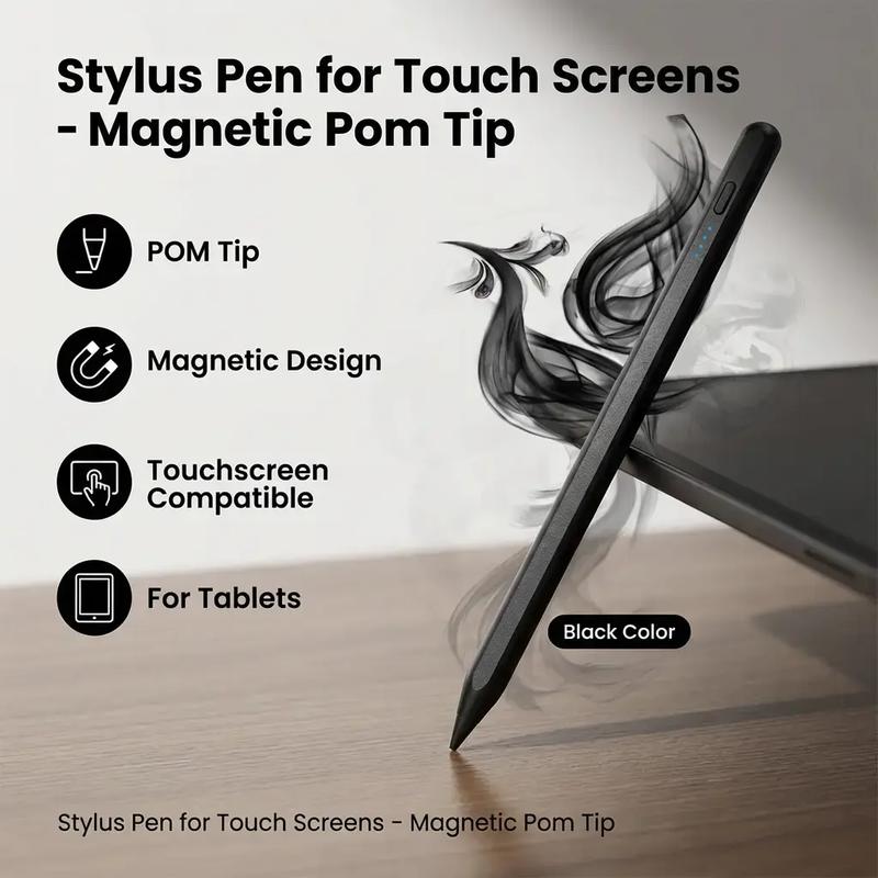 Stylus Pens for Touch Screens Power-Display Tablet Pen POM Tip Magnetic Digital Touch Pen Compatible with iPhone/iPad/iPad Pro/Lenovo/and Other iOS/Android Smartphone and Tablet Devices (Black) Touchscreen Pen USB Rechargeable Stylus