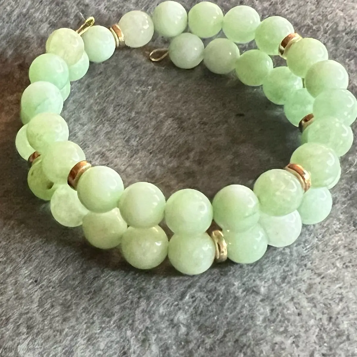Dyed Mint Quartz and Gold Spacer Memory Wire Bracelet