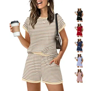 OFEEFAN Two Piece Sets for Women Summer Lounge Short Sets Cap Sleeve Crew Neck Sweatsuit with Pocket XS-2XL