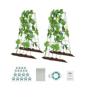 VEVOR Cucumber Trellis for Climbing Plants, TikTokShopBlackFriday, 39" x 32" Foldable Cucumber Trellis Set with Twist Ties, Metal Garden Trellis for Raised Bed, Outdoor Plant Grow Support for Tomato, Squash, Vegetable