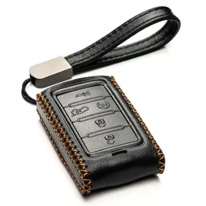 Vitodeco Leather Key Fob Case Compatible for Jeep Wagoneer, Jeep Grand Wagoneer, Jeep Grand Cherokee 2022-2025, 5-Button