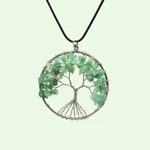 Healing Stones Tree of Life Pendant - Green Aventurine, Blue Stone & Red Jade - Manifest Wealth, Luck & Healing for Abundance & Vitality