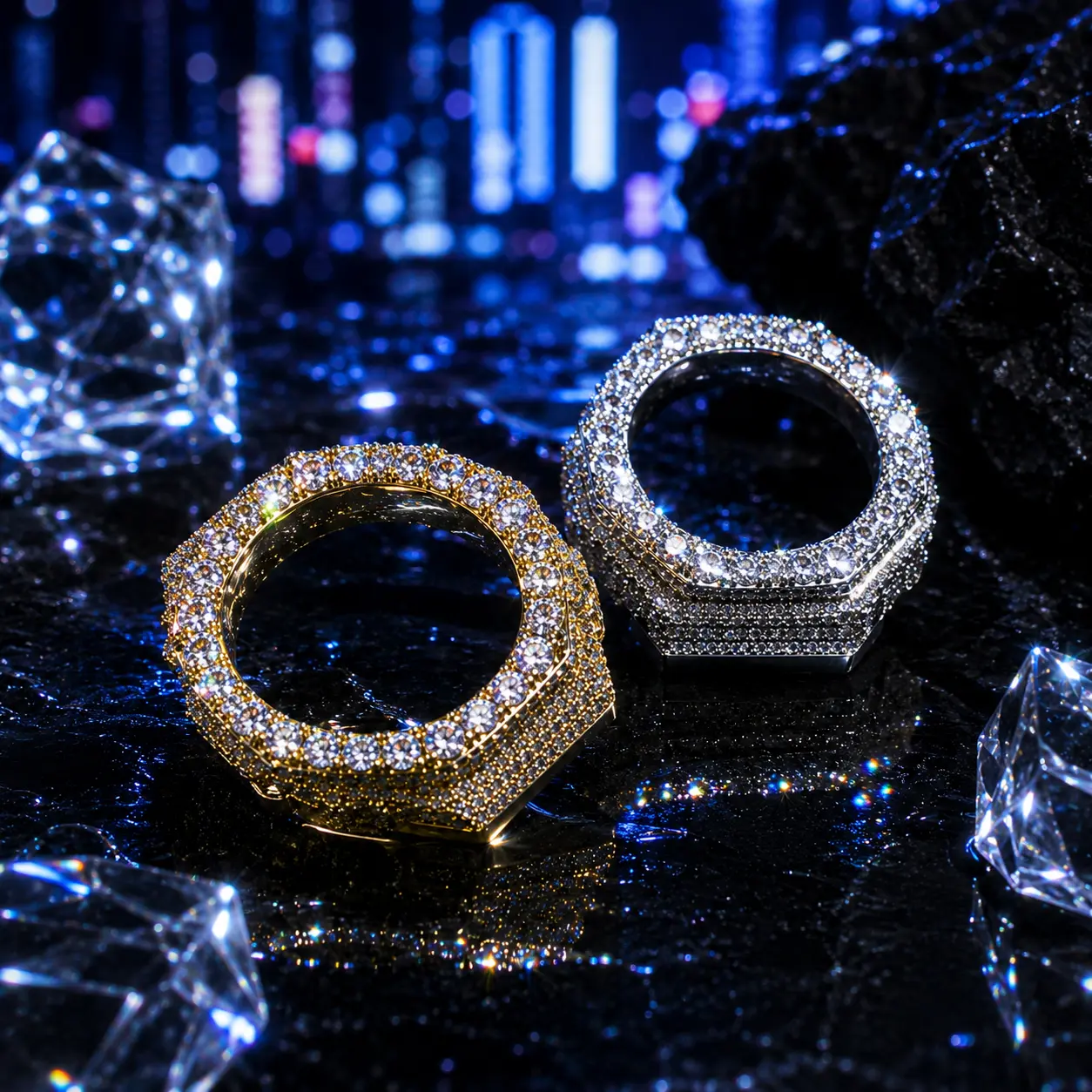 Glamorous Paved Look Round Bezel - Luxury Full Pave Moissanite Watch Bezel for 2100 Model, Hip Hop Luxe Look Fashion Accessory for Watch Customization