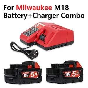 2 Pack 18V 5.0Ah Battery and Charger Kit Compatible with Milwaukee M18 Tools, Lithium-Ion High Capacity
