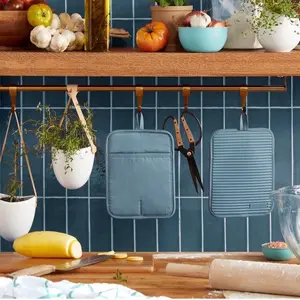 KitchenAid Ribbed Soft Silicone Pot Holder 2-Pack Set, Fog Blue, 7"x9" Utensils Waterproof Insulation