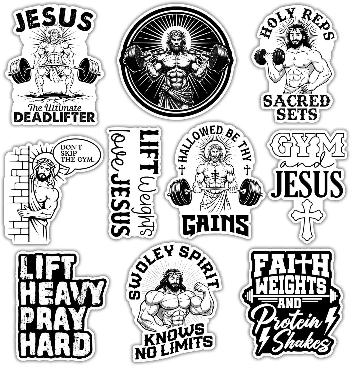 Funny Jesus Gym Stickers Pack, Christian Fitness Motivational Sticker, Lift Heavy Pray Hard Faith Decals, Weightlifting Gifts Decoration for Laptop, Phone, Water Bottle