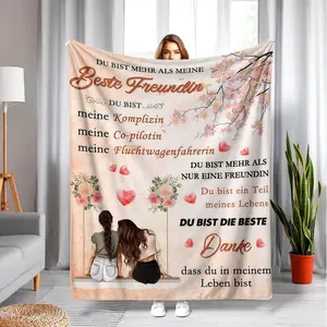 German BFF Love Blanket, "Du bist mehr als meine Beste Freundin" Poem Throw Blanket,Lightweight Blanket for Sofa Bed,Great for German-Speaking Friend Groups