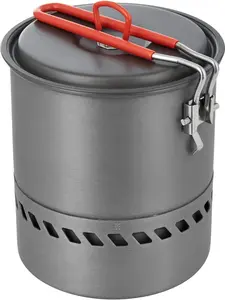 Pure Titanium Camping Pot 1.5L Efficient Backpacking Pot Ultralight Camping Cooking Set Cookware Equipment with Heat-Resistant Handle and Heat Exchanger Suitable for Outdoor Picnics and Hiking
