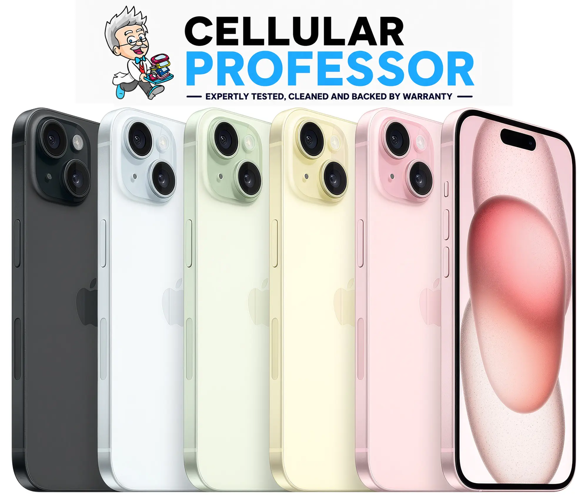 Refurbished Apple iPhone 15 (Unlocked) 128GB 256GB 512GB Black Blue Green Yellow Pink - Acceptable [90%+ Battery Health]