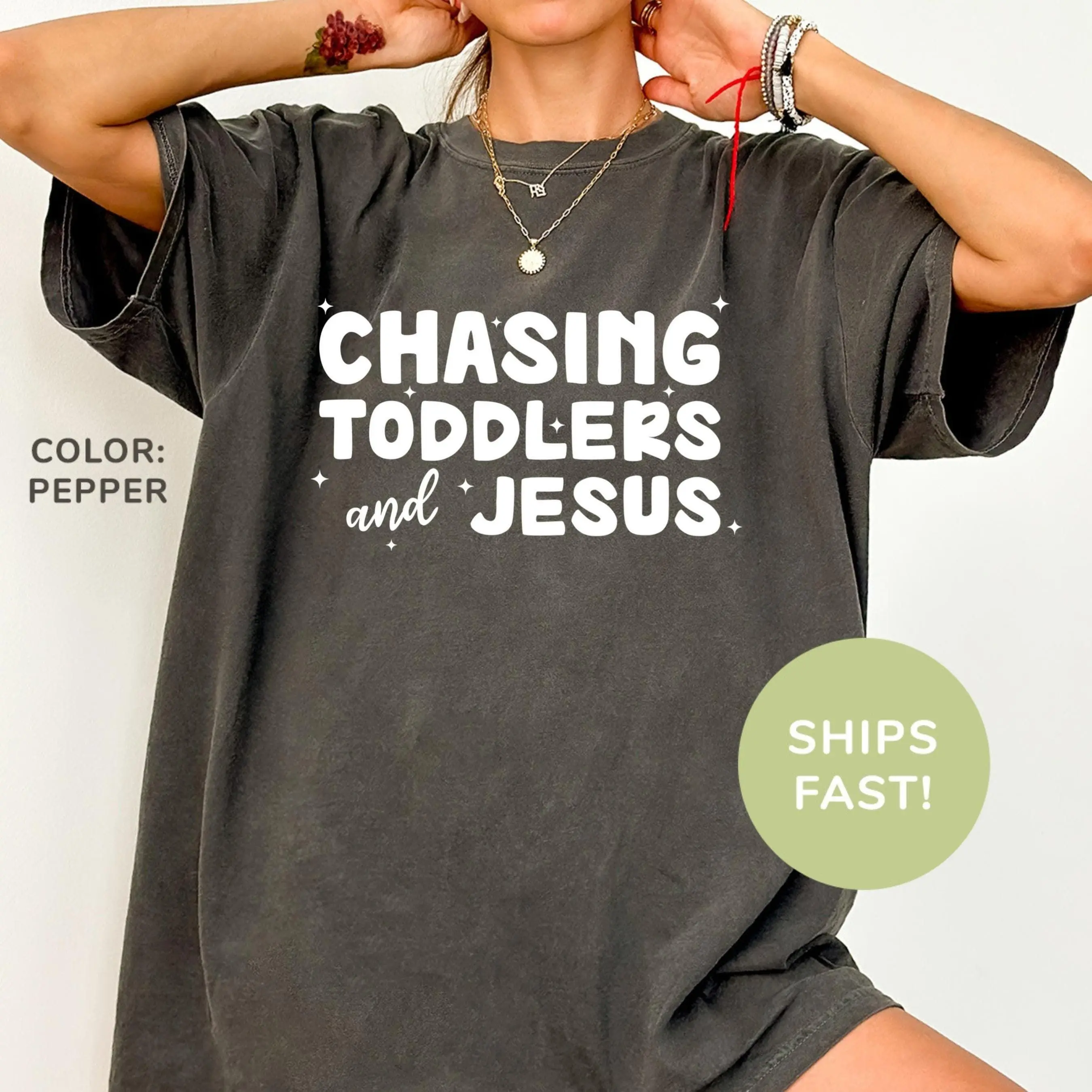 Comfort Colors Chasing Jesus and Toddlers Shirt, Christian Mom Shirt, Mom Appreciation Shirt, Faith Shirt, Gift for Mom, Shirt for Mom