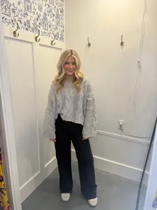 Elastic Band High Rise Wide Jeans Patch Pockets