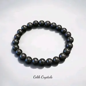 Shungite Bracelet 8mm Crystal Beads Natural Stones Unisex Protection and Grounding Energy Healing Stretches