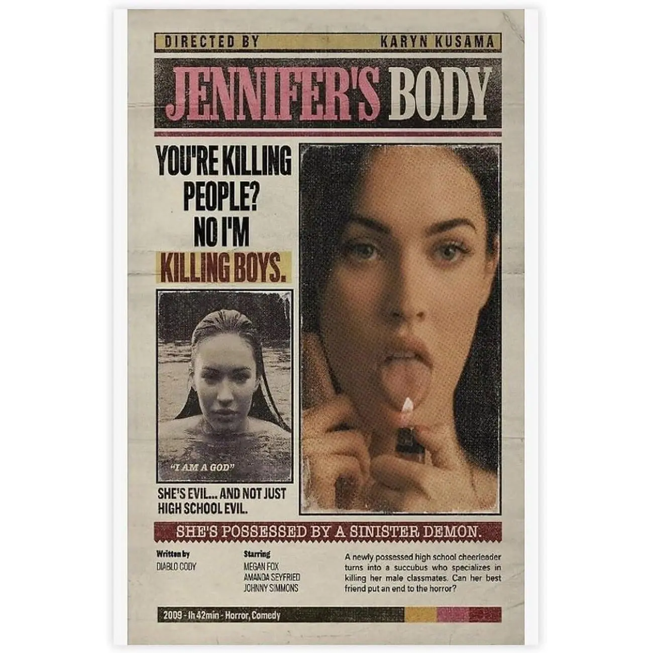 FCXeWshko Movie Jennifer's Body Poster Canvas Poster Wall Art Decor Print Picture Paintings for Living Room Bedroom Decoration Unframe-style12x18inch(30x45cm)