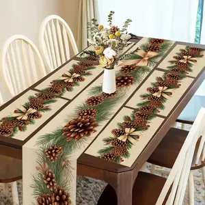 1 piece/5 piece set/7 piece set, Christmas pine cone ribbon holiday pattern table flag with placemat, decorative dining table accessory for holiday gatherings, indoor and outdoor use, kitchen family gathering decoration, daily, Party Decoration Supplies