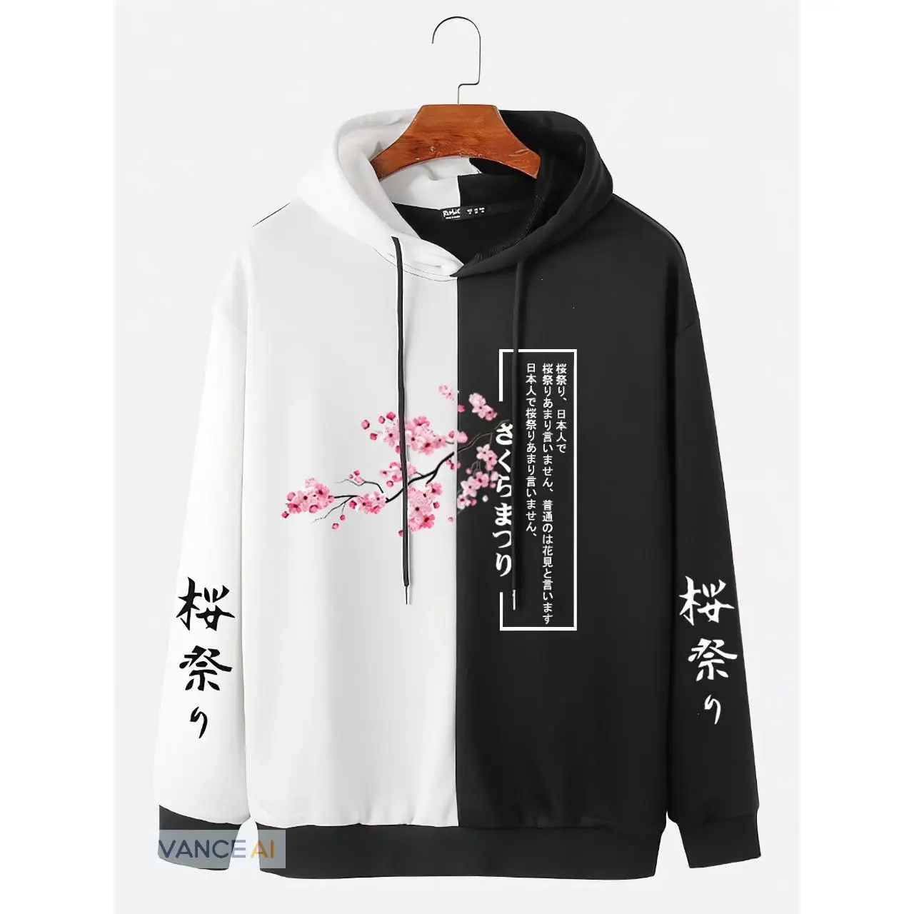 Black and white color blocked hoodie
