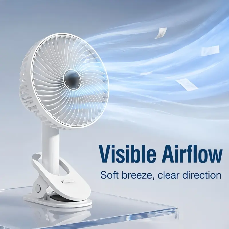 Mini portable clip on fan, suitable for fitness bike running rack, detachable head 360 ° rotation 3-speed USB charging, with hook, suitable for quiet cooling in home gym and fitness studio