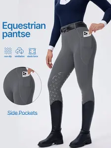 Women's Equestrian Pants with Side Pockets, High Elasticity Quick-Dry, Anti-Slip Silicone, Summer Training Riding Pants, No Belt Included