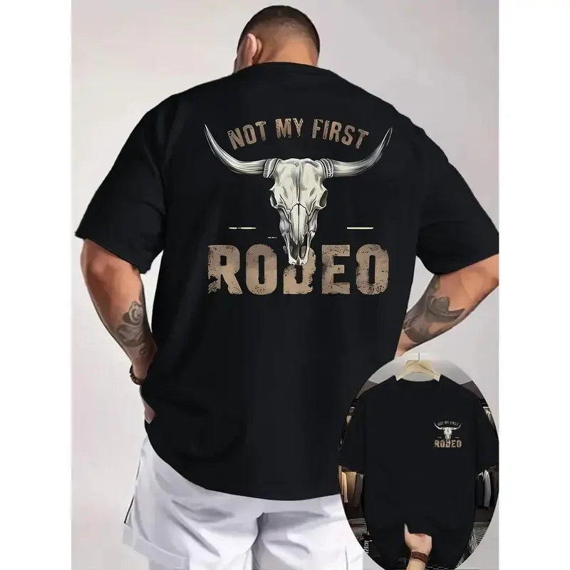 Men's 100% Cotton Basic Crew Neck Graphic T-Shirt - Western Cowboy Vibe Cow Print, Breathable Soft Durable Fabric, Unisex Casual All-Season Retro Vintage Attention-Grabbing Top for Everyday Fit, Party
