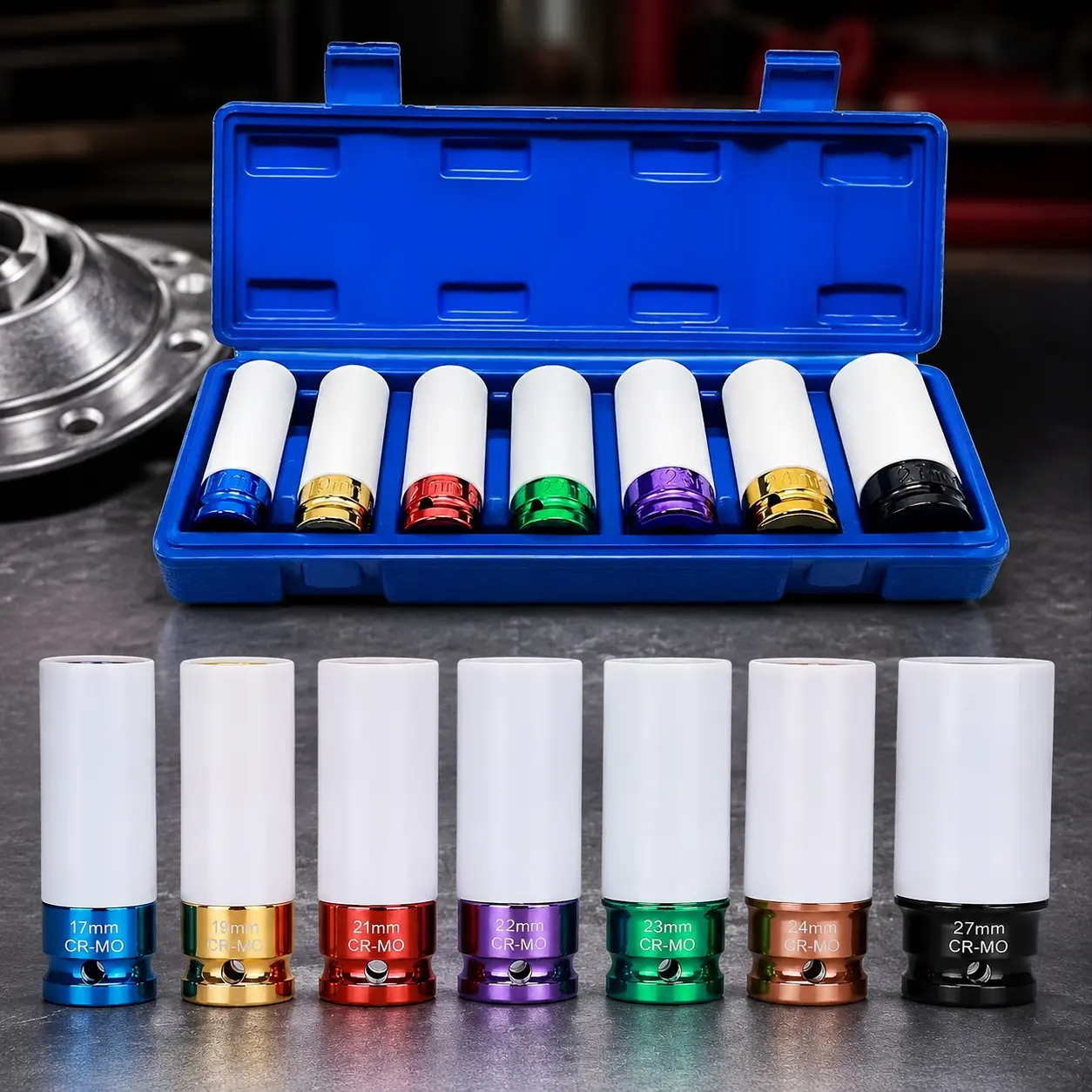 Heavy Duty Impact Socket Set with Anti-Slip Design, Professional Grade for Truck & SUV Tire Change. High Torque, Durable & Color-Coded. Compatible with Impact Wrenches, Includes Extension Bar & Storage Case, Impact Sockets Set