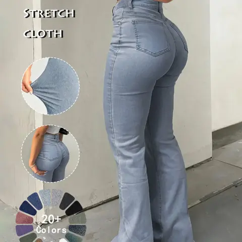 GILIPUR Women's Y2K High-Waist Flare Jeans, High Waisted Jeans, Light Wash Button-Fly Bell-Bottom Denim Pants with Pockets, Retro 2000s Jeans for Casual & Streetwear