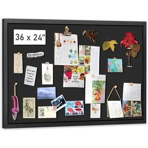 Large Bulletin Board, 36 "x 24" Black Cork Boards for Walls with Frame, Pin Display Board Vision Board for  School Office Decor