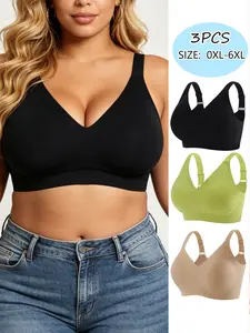 Three-Piece Plus Size Seamless Jelly Soft Support Wireless Bra Set, Adjustable Straps, Full Coverage Spring Summer Bras