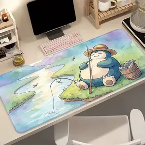 Snorlax Watercolor Aesthetic Desk Mat - Cozy Gaming Mousepad - Studio Ghibli Vibe Desk Decor - XL Extended Mouse Pad - Non-Slip Rubber Base 35.5"x15.8"
